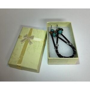 NWT Pannee Handmade Boho Turquoise Tiger's Eye Beaded Hoop Earrings Loops Shape